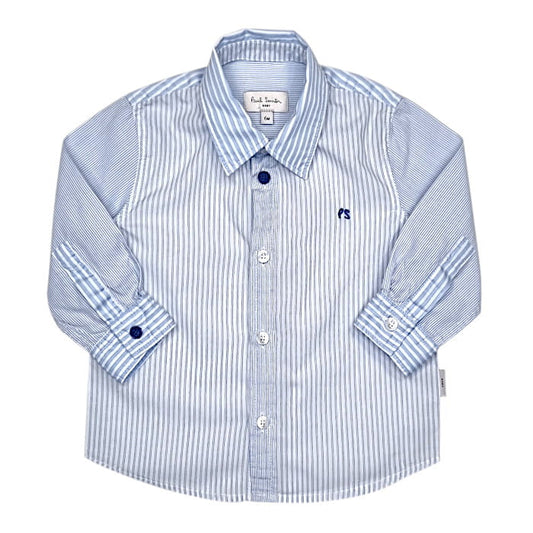 Chemise bébé garçon à rayures blanc/bleu, taille 6 mois, marque Paul Smith - seconde main luxe