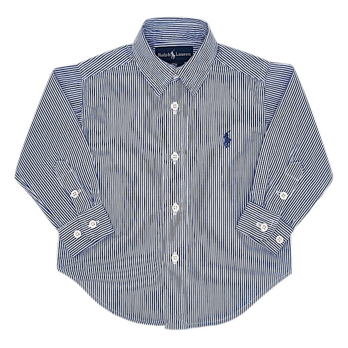 Chemise bébé garçon à rayures bleu/blanc, taille 12 mois, marque Ralph Lauren - seconde main luxe