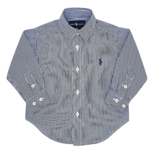 Chemise bébé garçon à rayures bleu/blanc, taille 12 mois, marque Ralph Lauren - seconde main luxe
