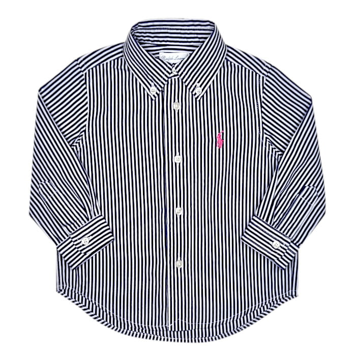 Chemise rayée bébé garçon bleu marine/blanc, taille 9 mois, marque Ralph Lauren - seconde main luxe
