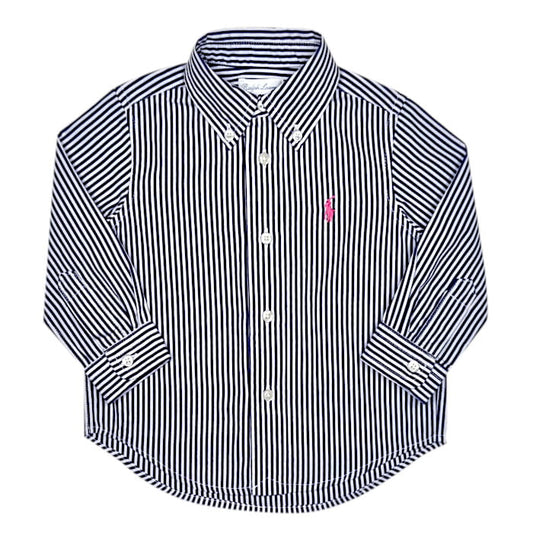 Chemise rayée bébé garçon bleu marine/blanc, taille 9 mois, marque Ralph Lauren - seconde main luxe