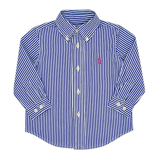 Chemise bébé garçon à rayures bleu/blanc, taille 9 mois, marque Ralph Lauren - seconde main luxe