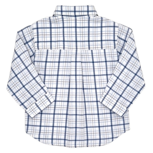 Chemise bébé blanc/bleu à carreaux Tartine et Chocolat, vue de dos, garçon 12 mois