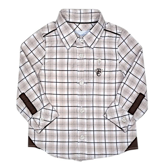 Chemise bébé garçon marron à carreaux, taille 6 mois, marque Tartine et Chocolat - seconde main haut de gamme