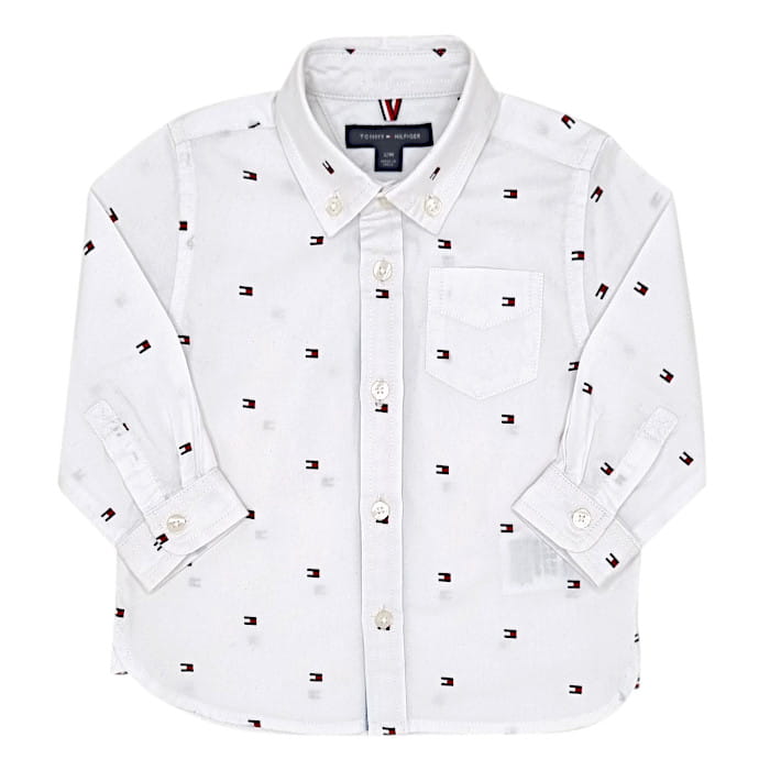 Chemise bébé garçon blanche imprimée logo, taille 12 mois, marque Tommy Hilfiger - seconde main luxe