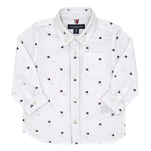 Chemise bébé garçon blanche imprimée logo, taille 12 mois, marque Tommy Hilfiger - seconde main luxe