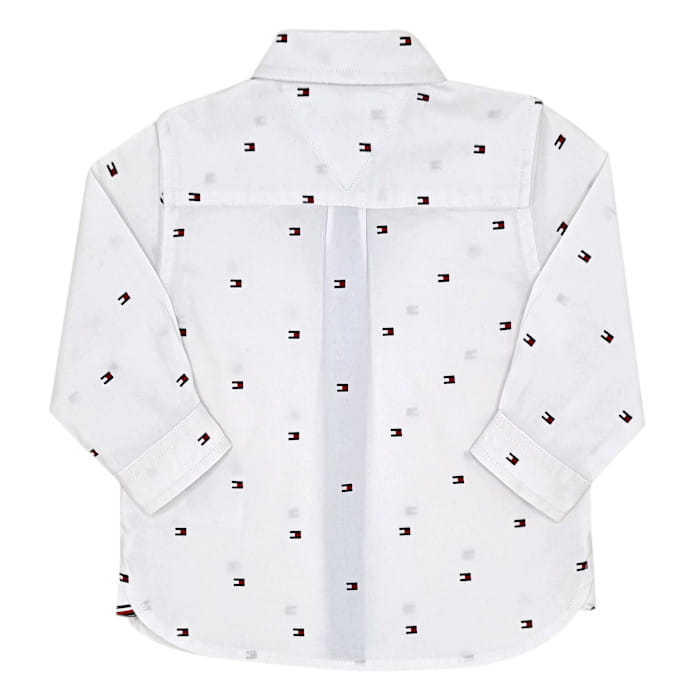 Chemise blanche imprimé logo, marque Tommy Hilfiger, bébé garçon 12 mois, vue de dos, vêtement chic en excellent état