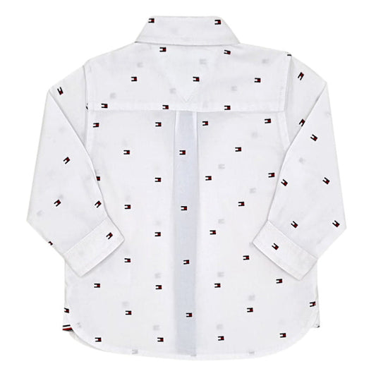 Chemise blanche imprimé logo, marque Tommy Hilfiger, bébé garçon 12 mois, vue de dos, vêtement chic en excellent état