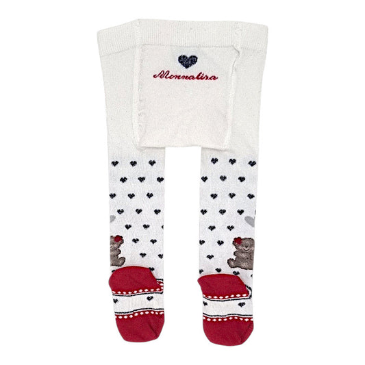 Collants bébé écru motif ourson Monnalisa, vue de dos, fille 6 mois