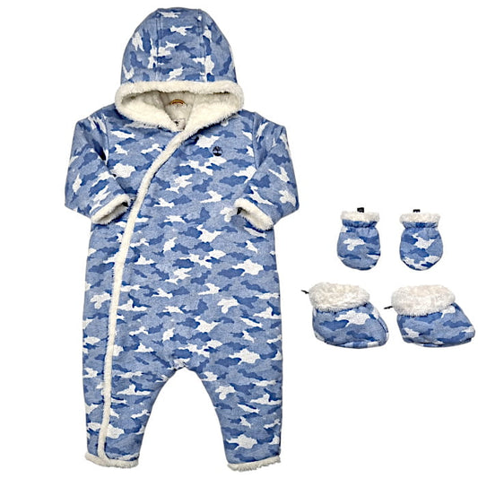 Combipilote bébé garçon bleu motif camouflage, taille 18 mois, marque Timberland - seconde main premium