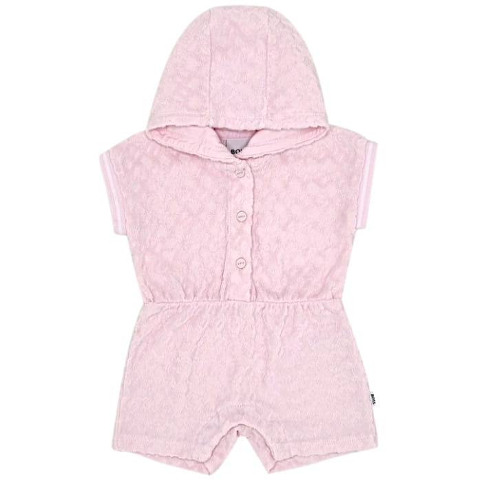 Combi-short rose éponge, Hugo Boss, 3 mois, vue de face, vêtement bébé fille de marque, seconde main haut de gamme