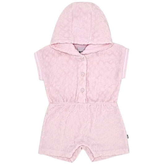 Combi-short bébé fille en éponge rose, taille 3 mois, marque Hugo Boss - seconde main haut de gamme