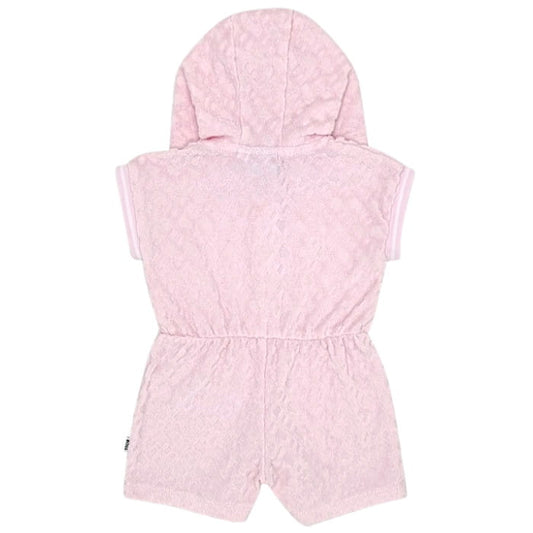 Combi-short rose éponge, Hugo Boss, 3 mois, vue de dos, vêtement bébé fille de marque, seconde main haut de gamme