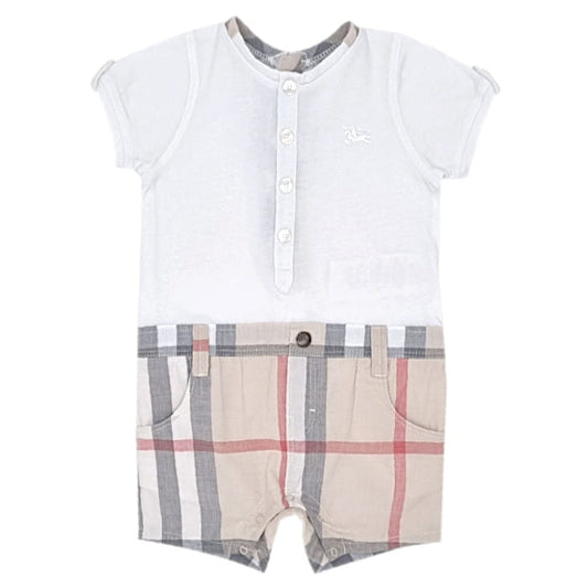 Combinaison bébé garçon blanc/beige à carreaux, taille 3 mois, marque Burberry - seconde main luxe