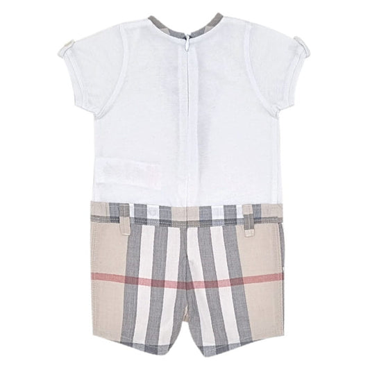 Combinaison blanche à carreaux, Burberry, garçon 3 mois, vue de dos, vêtement bébé seconde main de luxe, état excellent