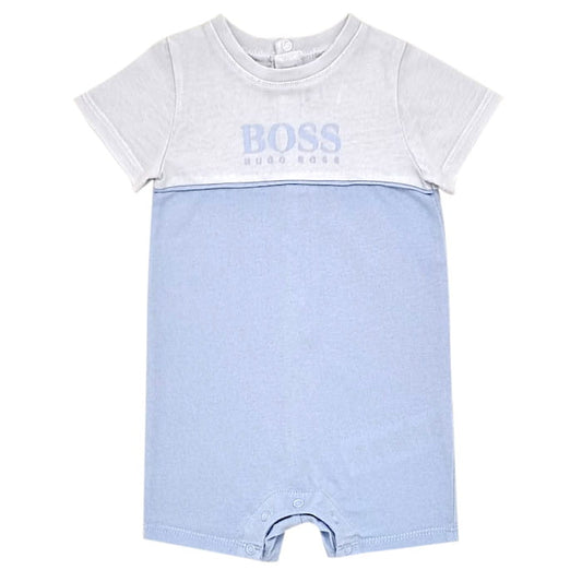 Combinaison bébé garçon gris/bleu imprimée logo, taille 3 mois, marque Hugo Boss - seconde main haut de gamme