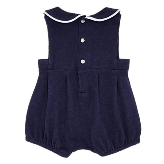 Combinaison bébé bleu marine à col noué Jacadi, vue de dos, fille 3 mois