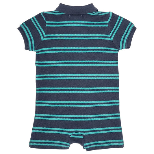 Combinaison bébé bleu/vert en maille piquée Ralph Lauren, vue de dos, garçon 3 mois