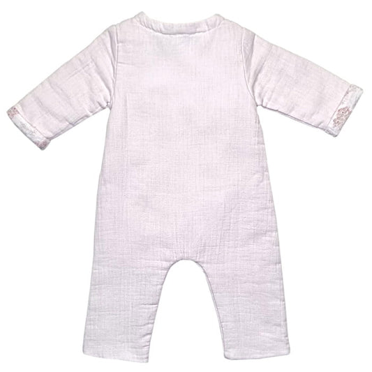 Combinaison longue rose, marque Tartine et Chocolat, pour bébé fille, 1 mois, vue de dos, vêtement chic de seconde main
