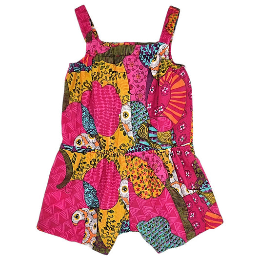 Combishort bébé multicolore à bretelles IKKS, vue de dos, fille 12 mois