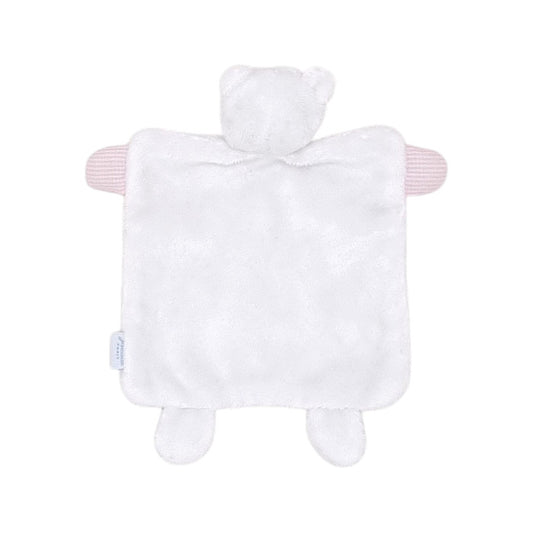 Doudou bébé blanc/rose plat ourson Jacadi, vue de dos, fille TU