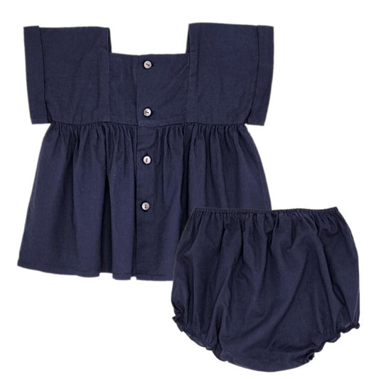 Ensemble Bonpoint bébé fille 6 mois, blouse brodée et bloomer, vue de dos, vêtement luxe d'occasion en parfait état
