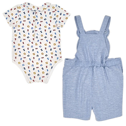 Ensemble bébé bleu body et salopette Guess, vue de dos, garçon 12 mois