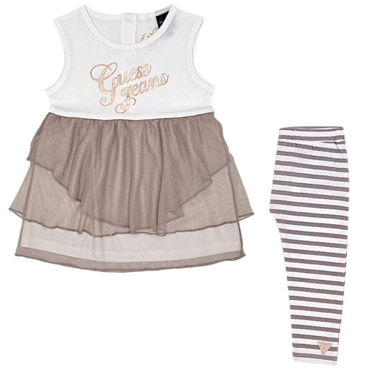 Ensemble bébé fille tunique et caleçon beige, taille 12 mois, marque Guess - seconde main premium