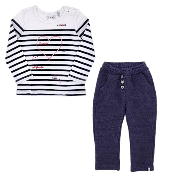 Ensemble bébé fille 18 mois marque IKKS d'occasion t-shirt blanc et pantalon marine