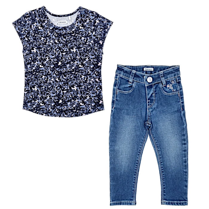 Ensemble bébé fille 18 mois IKKS d'occasion tee-shirt imprimé et jean slim bleu