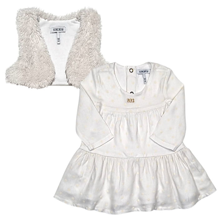 Ensemble bébé fille 3 mois gilet sans manches et robe écru - Vêtement IKKS occasion