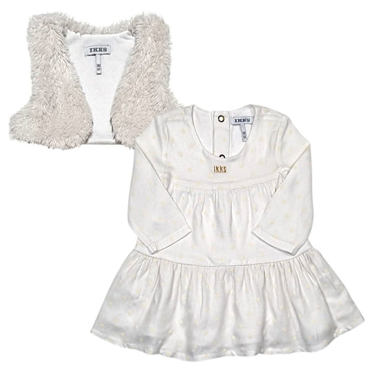Ensemble bébé fille gilet et robe écrue, taille 3 mois, marque IKKS - seconde main premium
