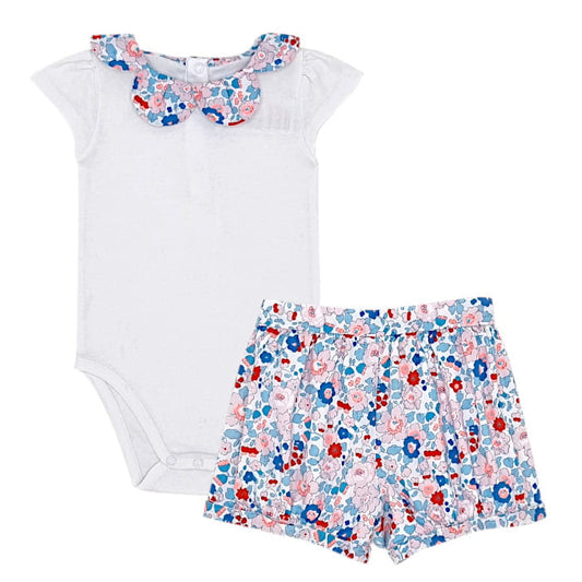 Ensemble bébé fille body et short Liberty bleu, taille 18 mois, marque Jacadi - seconde main haut de gamme