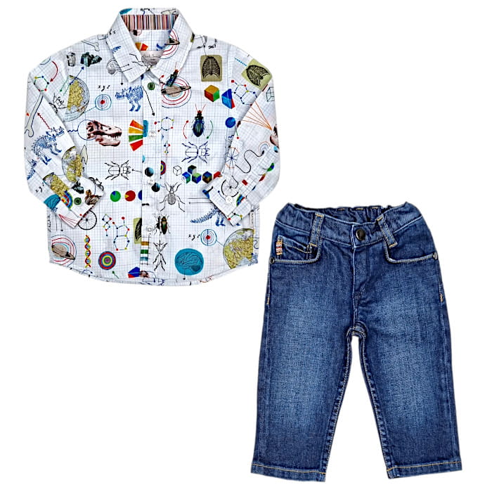 Ensemble bébé garçon Paul Smith seconde main chemise et jean bleu - Vêtement créateur 6 mois