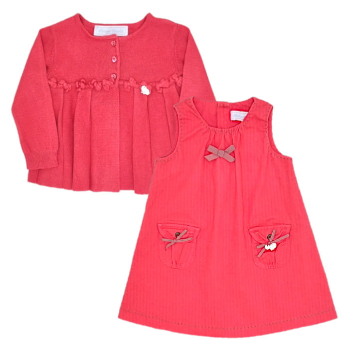 Ensemble bébé fille de marque Tartine et Chocolat d'occasion 12 mois corail à noeuds