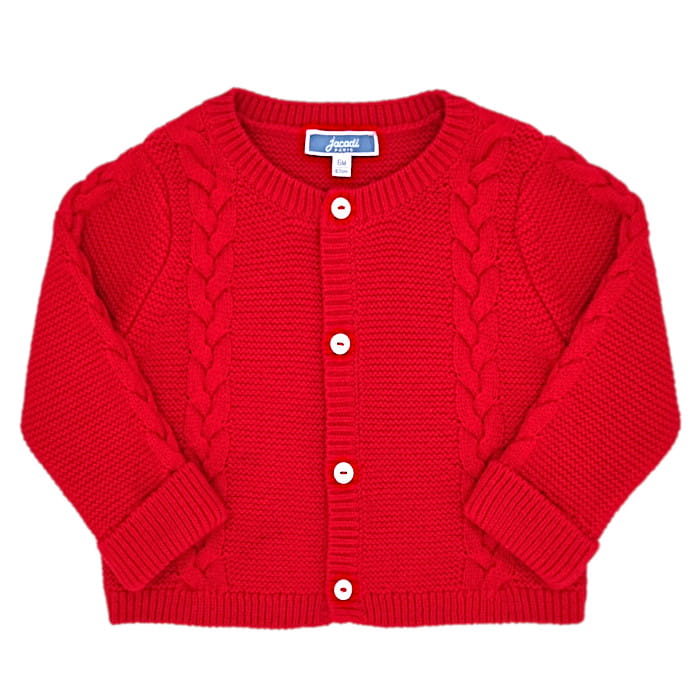 Gilet rouge torsades, Jacadi, 6 mois, vue de face, vêtement mixte pour bébé, seconde main