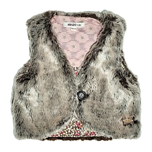 Gilet sans manches bébé fille en fausse fourrure marron, taille 18 mois, marque Kenzo - seconde main luxe