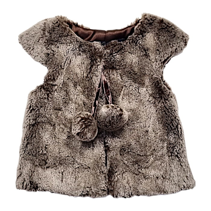 Gilet bébé fille en fausse fourrure marron, taille 6 mois, marque Lili Gaufrette - seconde main premium