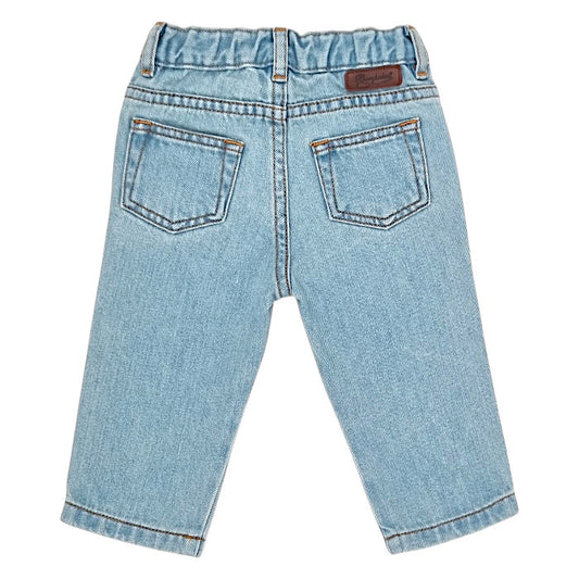 Jean droit bébé bleu délavé 5 poches Bonpoint, vue de dos, mixte 12 mois