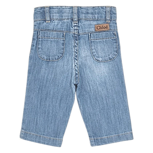 Jean droit bébé bleu délavé Chloé, vue de dos, fille 3 mois