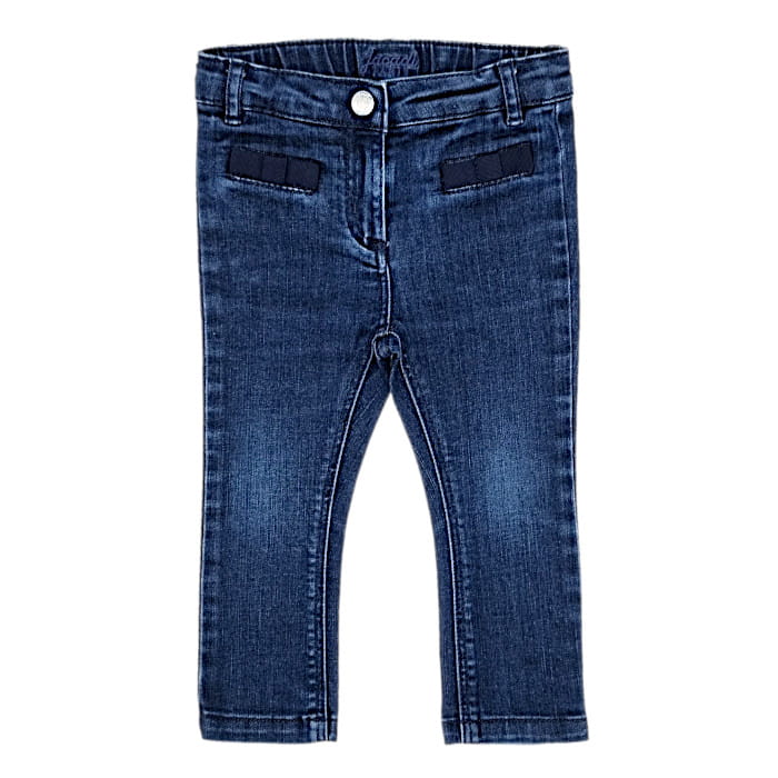 Jean slim bleu brut, Jacadi, fille 18 mois, vue de face, vêtement bébé occasion de marque
