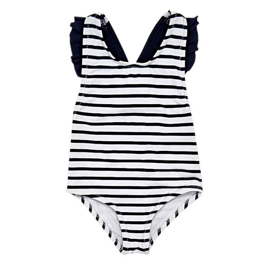 Maillot de bain bébé fille à rayures bleu/blanc, taille 6 mois, marque Jacadi - seconde main haut de gamme