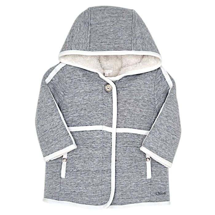 Manteau bébé fille Chloé en molleton gris 6 mois, vêtement seconde main de luxe
