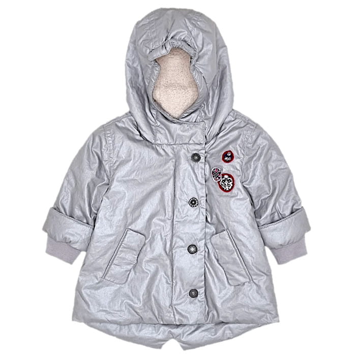 Manteau bébé fille IKKS d'occasion 6 mois gris capuche en fausse fourrure