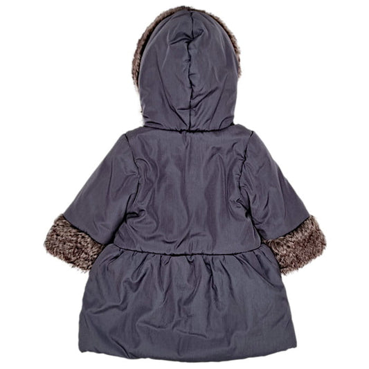 Manteau gris à capuche, Lili Gaufrette, pour fille 6 mois, vue de dos, vêtement bébé d'occasion en excellent état