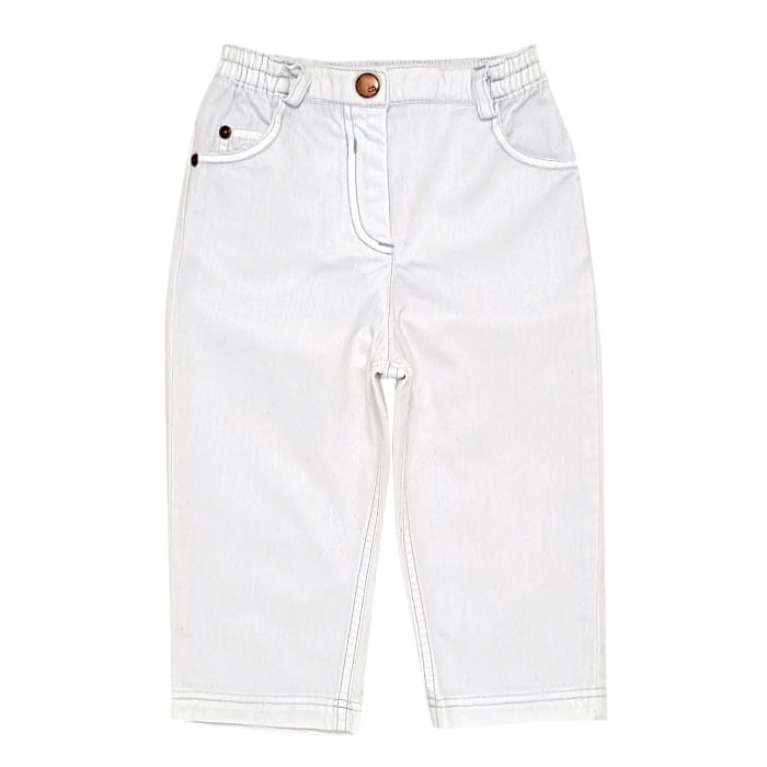 Pantalon blanc en coton, Baby Dior, fille 18 mois, vue de face, vêtement bébé de marque luxe, seconde main premium