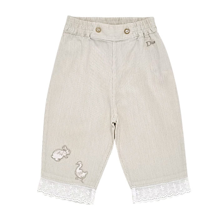 Pantalon beige milleraies, Baby Dior, fille 9 mois, vue de face, vêtement bébé marque de luxe occasion