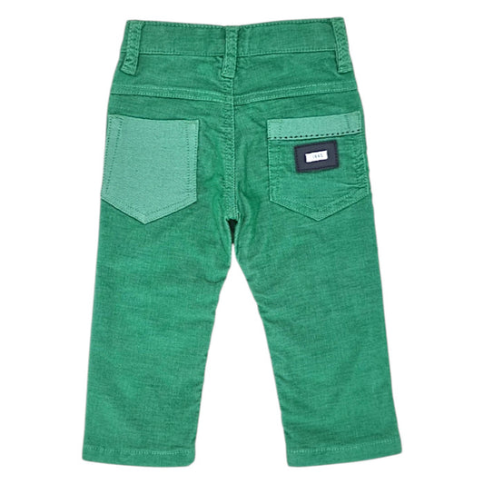 Pantalon bébé vert en velours côtelé IKKS, vue de dos, garçon 6 mois