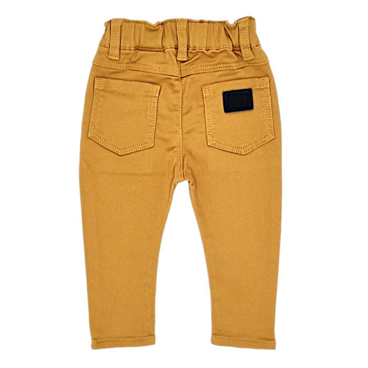Pantalon slim jaune moutarde, Ikks, 6 mois, vue de dos vêtement bébé garçon d'occasion, seconde main haut de gamme