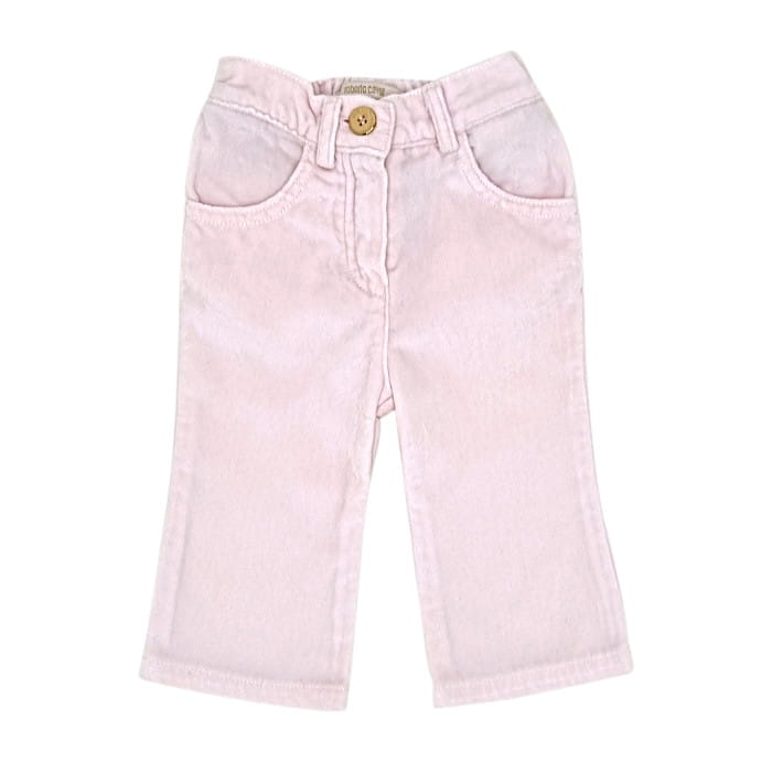 Pantalon rose pâle en velours, Roberto Cavalli, fille 6 mois, vue de face, vêtement bébé de créateur, habit d'occasion